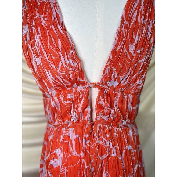 ASTR Pescadero Dress In Red Orange Abstract Plunge‎ Cut Out Pleated Gown Medium - Picture 6 of 14
